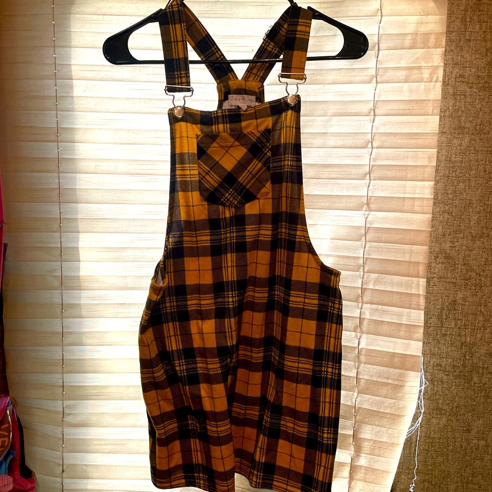 Jolie & Joy Plaid Overall Dress | Yellow and Black | Size M